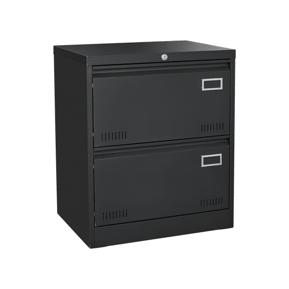 Lisonu Modern Black Metal 2 Drawer Lateral File Cabinet with Lock for Home Office Use