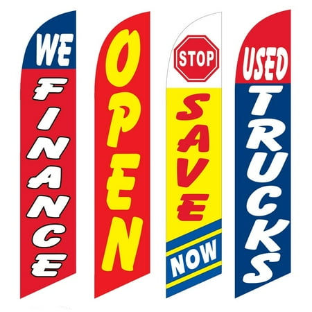 4 Advertising Swooper Flags We Finance Open Stop Save Now Used Trucks
