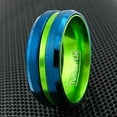 thumbnail image 2 of Wedding Rings For Men or Women 8mm Blue Tungsten Band w Green Groove Line, 2 of 4