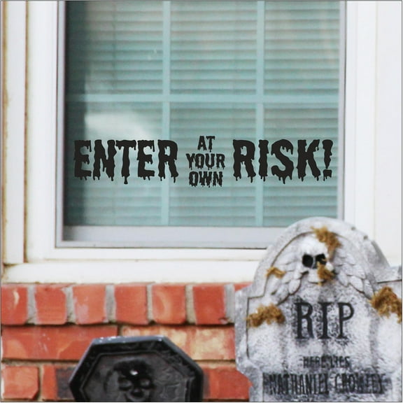 Halloween Enter At Your Own Risk Vinyl Lettering wall decal (6"H x 27"L Black)