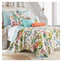 - Malana Quilt Set - Full/Queen Quilt Two Standard Pillow Shams - Tropical - Green, Coral, Plum, Teal - Quilt (88x92in.) and Pillow Shams (26x20in.) - Reversible - Cotton Fabric