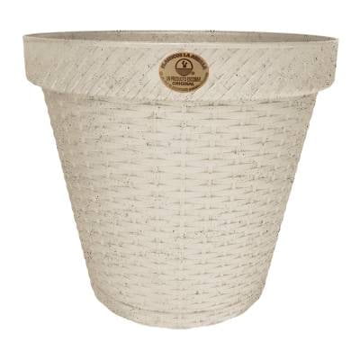 Maceta Plásticos La Ardilla Rattán Redonda 25 cm Blanco Cantera