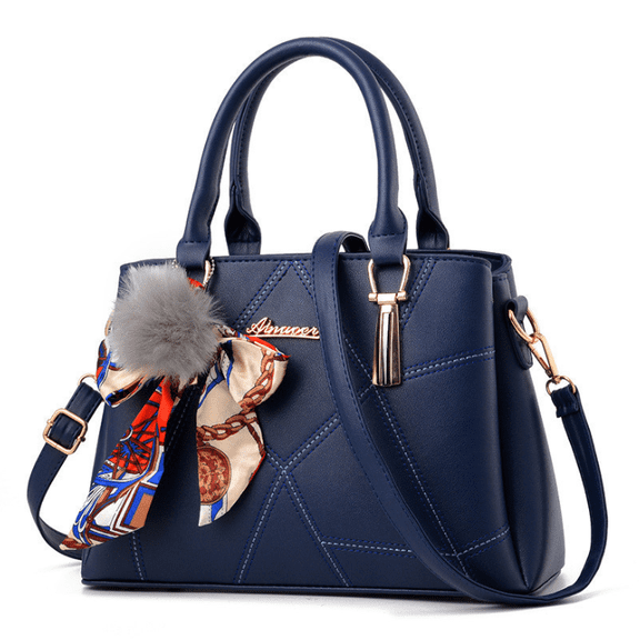 PORT&LOTUS Women's Top Handle Satchel Handbag Fashion PU Leather Shoulder Bag with Scarf & Pom Pom Elegant Tote Purse for Work Wedding & Daily Use