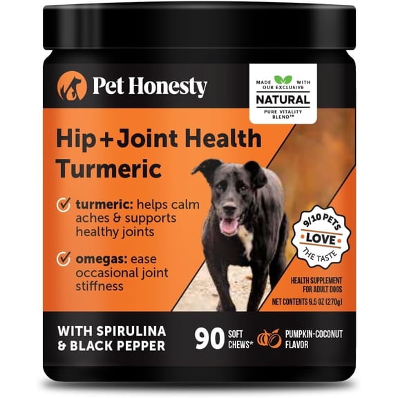 Pet Honesty Hip & Joint Turmeric Health - Joint Supplement for Dogs, Omega-3 Fish Oil, Turmeric to Support Overall Health & Ease Stiffness - Advanced Pet Mobility Support - 90 Ct (Pumpkin)