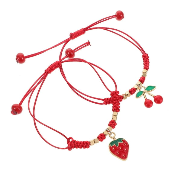Masteelf 2Pcs Red Cord Bracelet Woven Friendship Bracelet With Strawberry And Cherry Charms Handmade Red Rope Jewelry For Women Girls Ideal For Good Luck