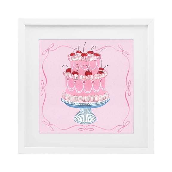 Stupell Industries Romantic Pink Cherry Cake White Framed Print Under Glass, design by Grace Popp