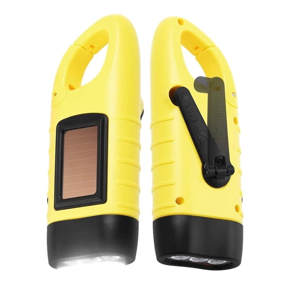 Hand Crank Solar Powered Flashlight, Emergency Rechargeable LED Flashlight, Survival Flashlight, Quick Snap Carbiner Dynamo Flashlight Torch for Outdoor Sports
