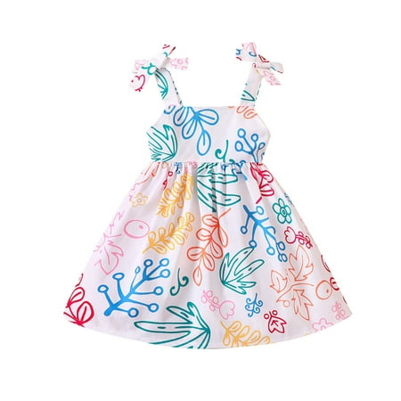 

Toddlers Girls Baby Rainbow Color Printed Camisole Dress Triped Spaghetti Strap Summer Dress Child Sundress Streetwear Kids Dailywear Outwear