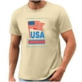 thumbnail image 5 of HOMADLES Men Flag Graphic Tee Independence Day Crewneck Muscle Stretch T Shirt Short Sleeve Beige L, 5 of 5