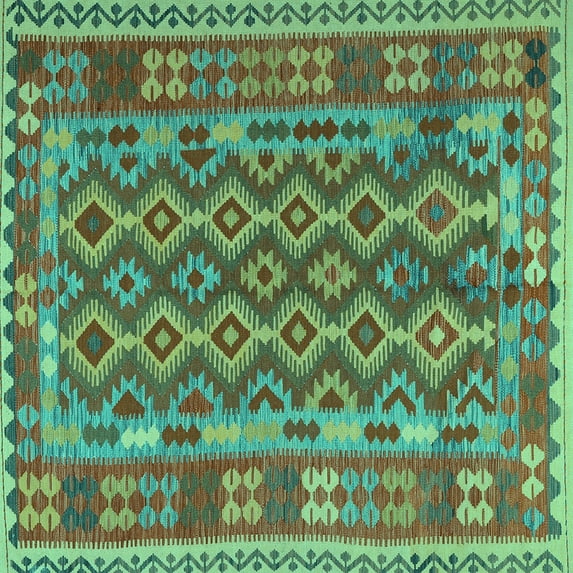 Ahgly Company Indoor Square Persian Turquoise Blue Traditional Area Rugs, 8' Square