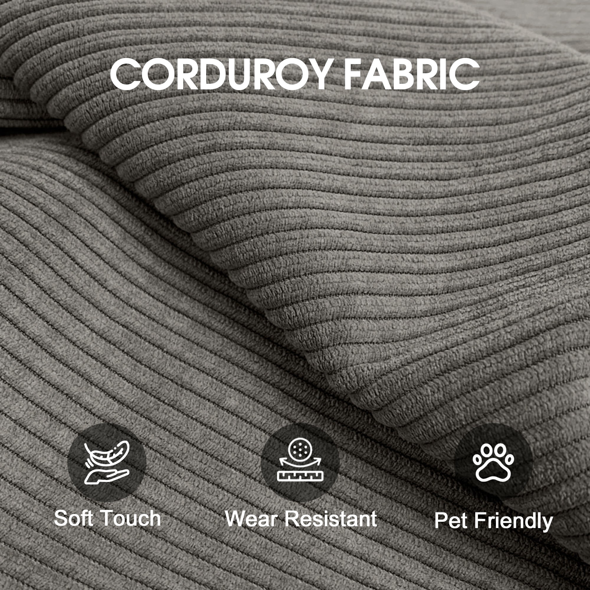 78.8" Compression Sofa Bed, Convertible Floor Futon Couch with Pillow & Armrests, Modular Corduroy Sofa, Grey