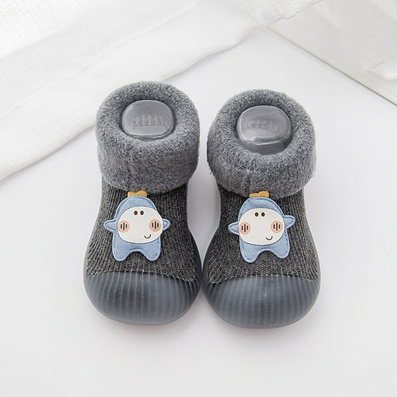 TOWED22 Slippers For Kids Baby Home Slippers Cartoon Warm House Slippers For Lined Winter Indoor Shoes,Grey