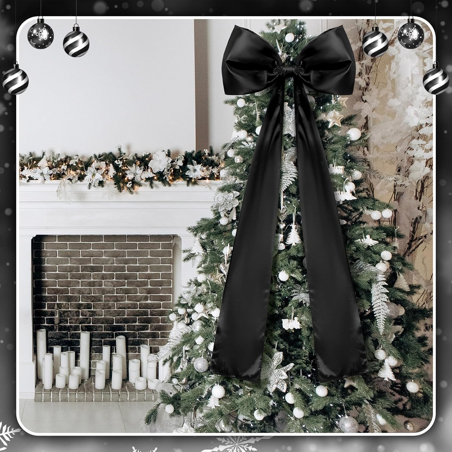 Guvpev 5FT Large Satin Christmas Bows - Giant Black Xmas Bows for Christmas Tree Topper, Wreaths, Wal, Mantel, Front Door, Porch & Wedding Decorations, Indoor & Outdoor Holiday Christmas Decorations