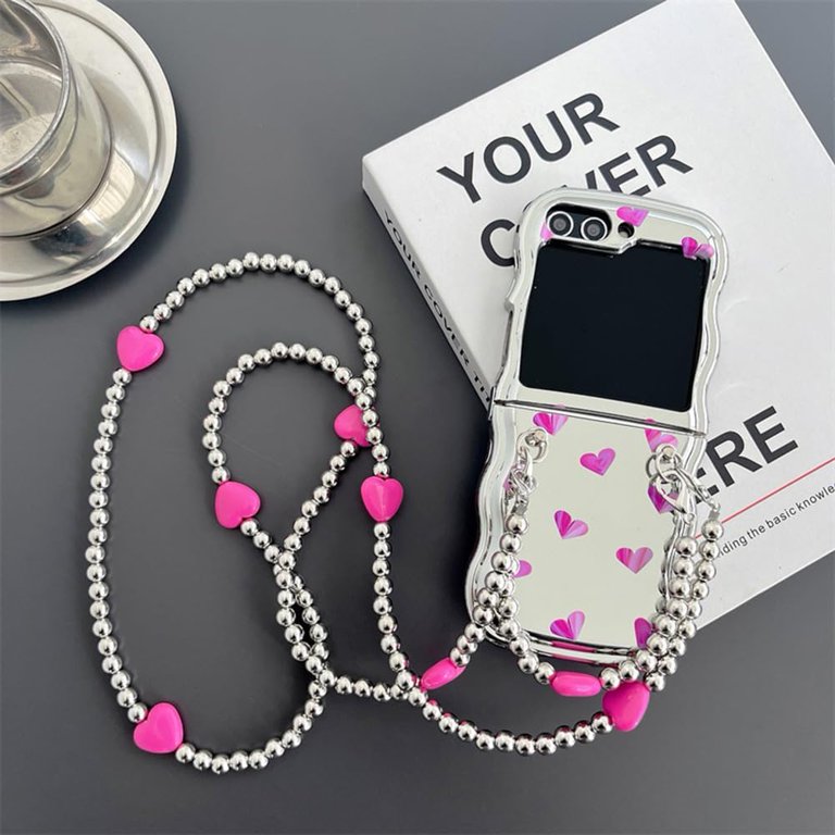 ★DESIGN SKIN★ Galaxy Z Flip 5 Heart Mirror Case Samsung Galaxy Z Flip 5 Case Silver Mirror Cute Heart Clear