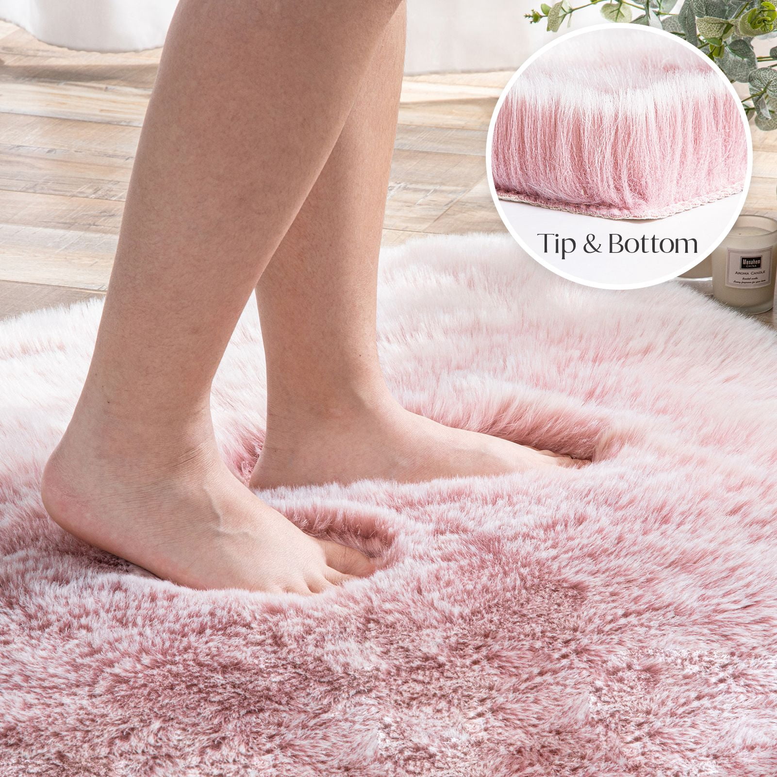 Phantoscope Ultra Soft Faux Fox Fur Pink, Indoor Area Rug, 2 x 3 ft, Irregular Shape