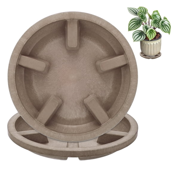 2-Pack Plant Saucers, 5 Inch OD Anti-Rot Root Resin Flower Pot Plant Saucers for Indoor/Outdoor [3.7 Inch ID, Coffee]