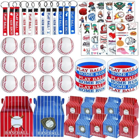 Baseball Birthday Supplies for Kids - 60 Pc Party Favors Treat Box, Keychain, Wristband, Tattoos