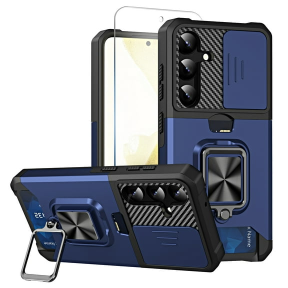 Allytechgroup Samsung Galaxy A16 5G Case with Screen Protector & Sliding Camera Lens Cover, Full Body Proteciton Card Holder Ring Kickstand Magnetic Case Compatible with Car Mount Phone Case,Navy