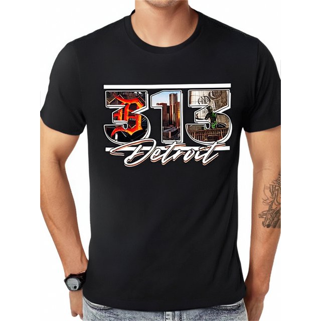 Detroit City Spirit Premium T-Shirt, Fun Men's Short Sleeve Pattern T-Shirt Collection, Black Tee For Adult, Men, Women, Teen, Teenager, Adolescent,Youth