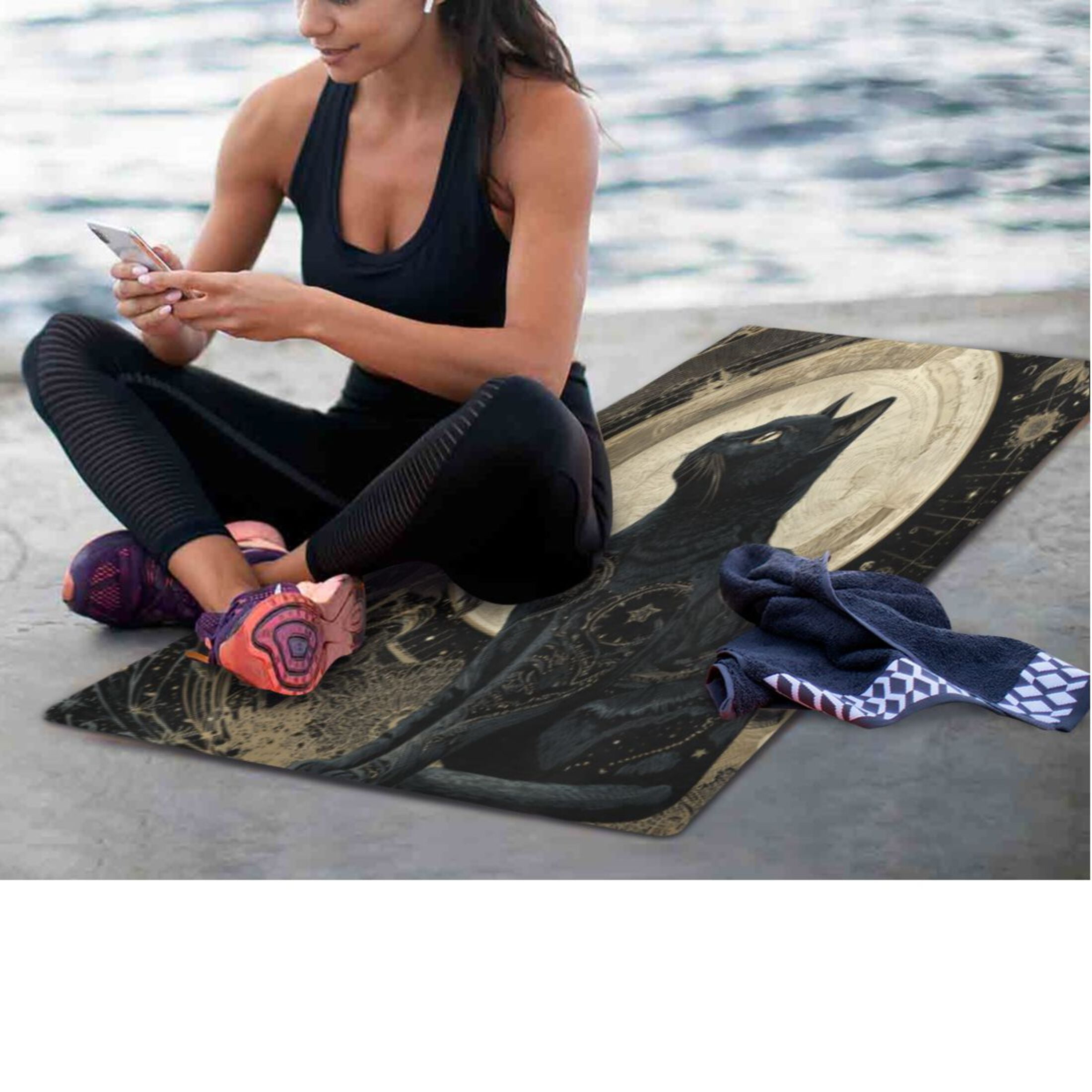 BZSMCE Yoga Mat Women Fitness Mat Moonlit Black Cat Pattern