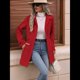 thumbnail image 4 of Abrigo Clásico de Invierno para Mujer con Bolsillos y Botonadura Sencilla. Rojo L, 4 of 9