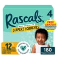 thumbnail image 1 of Couches Rascals Premium, taille 4, 180 unités, incluant 5 paquets de Lingettes premium à 99% eau, 1 of 8