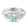 thumbnail image 3 of Gem Stone King 10K White Gold Mercury Mist Mystic Topaz White Moissanite and White Lab Grown Diamond 5 Stone Bridal Engagement Wedding Ring Set for Women (0.86 Cttw, Round: 5MM and 3MM, Size 8), 3 of 6
