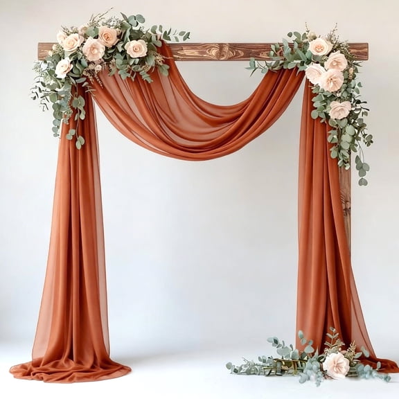 Genreen Terracotta Sheer Wedding Decor Fall Draping Fabric 27.5" x 20Ft 1 Panel Arch Outdoor Curtain Drapes Extra Long for Bridal wendding Birthday Party Decor