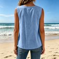 thumbnail image 6 of XFeng Women Round Neck Button Front Sleeveless Blouse, Ruffle Hem Loose Casual Tank Top, 6 of 8