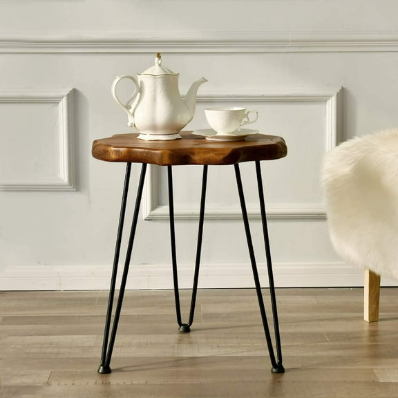 WELLAND Natural Edge Side Table with Hairpin Legs, End Table for Sofa, Living Room, Bedroom, Heavy-Duty Pinewood Top, Easy to Assemble, 17.7''D x 20.3''H