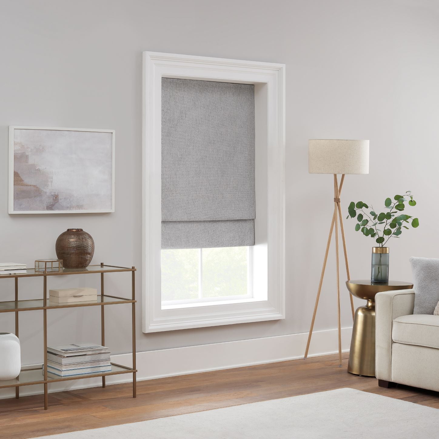 Eclipse Drew Textured Solid, 100% Total Blackout, Cordless Roman Shade, Smoke, 39 x 64