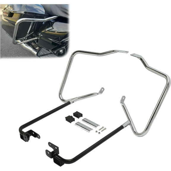Kojem Saddlebag Bracket Guard Bars for 2014-2024 Harley Davidson Touring Street Road Glide FLH Saddle Bags Guard Support Bar Mount Chrome & Black