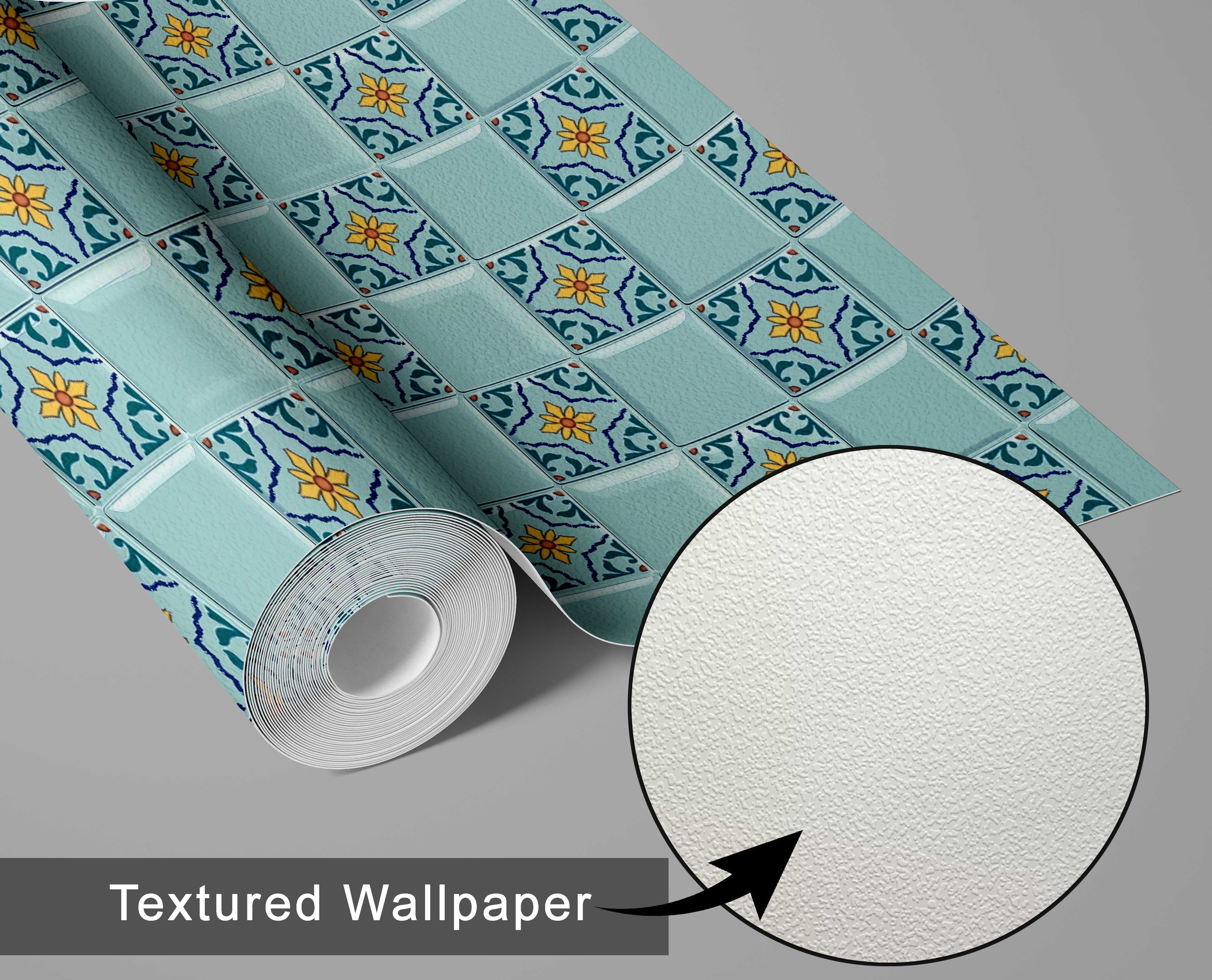 S4Sassy Mosaic Tile Wallpaper - Turquoise Wall Covering, 25" X 60" Self-Adhesive Textured Vinyl Wall Paper, Walls Wrap, Botanical Removable Wallpaper For Bedroom, Nursery, Study