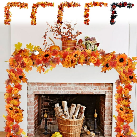 Artificial Autumn Maple Leaves Garland 5.9Ft Fall Garland Hanging Vine Garland Vines Hanging Plants Colorful Fall Decor for Home Christmas Garland Wedding Party