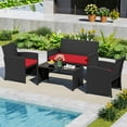 thumbnail image 1 of Costway 4 PCS Patio Conversation Set with Seat Cushions & Tempered Glass Tabletop, Porch Red+Black, 1 of 10