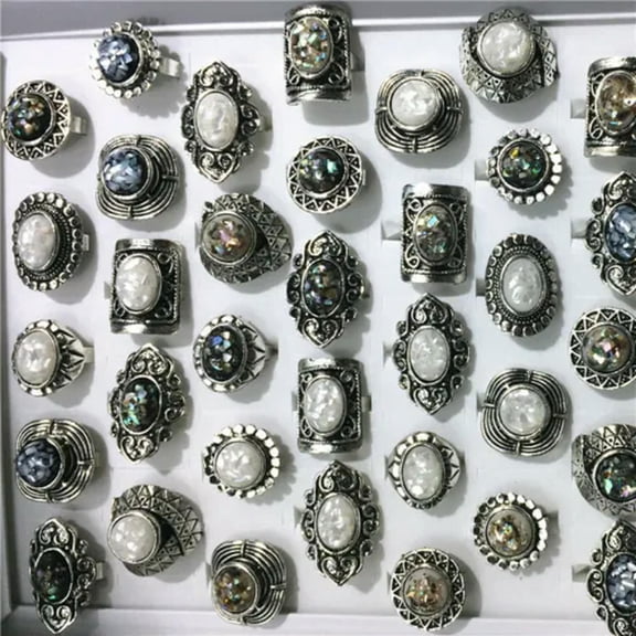 MATROOY 30pcs Turquoise Jewelry Wholesale Mixed Lots Fashion Women/Men's Cool Rings-Abalone Shell