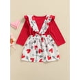 thumbnail image 4 of goowrom Toddler Girls Valentine?s Day Outfits, Long Sleeve Solid Color Ruffle Tops + Suspender Skirt Set, 4 of 8
