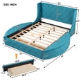 thumbnail image 2 of Triple Tree Queen Size Wingback Headboard Modern Upholstered Platform Bed, Blue, 2 of 9