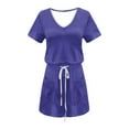 thumbnail image 3 of USSUMA Summer Dresses for Women 2025 Summer Dress Short Sleeve V Neck Casual Solid Color Dress with Pocket Tie Mid-Calf Dress Trendy Skirts Loose Skirts Work Holiday Deals Purple Dress Size-L, 3 of 4