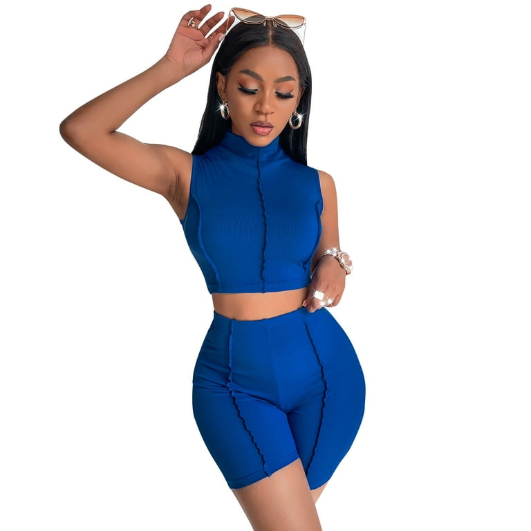 TFFR Summer Women Solid Sporty Two Pieces Tank Crop Top Biker Shorts Set  Bodycon Tracksuit Fitness Active Wear Outfits 