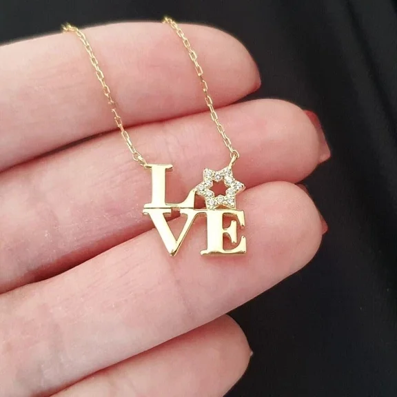 14K Yellow Gold Plated 0.50Ct Round Cut Lab-Created Diamond Womens LOVE Pendant