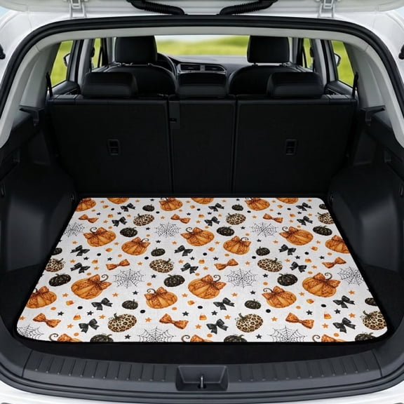 Jeiento Leopard Pumpkin Spider Bow Car Trunk Mat Cargo Liner for SUV Washable Non-Slip Rear Trunk Mat for Dog Cat Scratch-Resistant Car Accessory