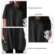 thumbnail image 4 of Camiseta larga para mujer, camiseta larga holgada informal de manga corta con cuello redondo y bolsillos para mujer, color negro XL, 4 of 5