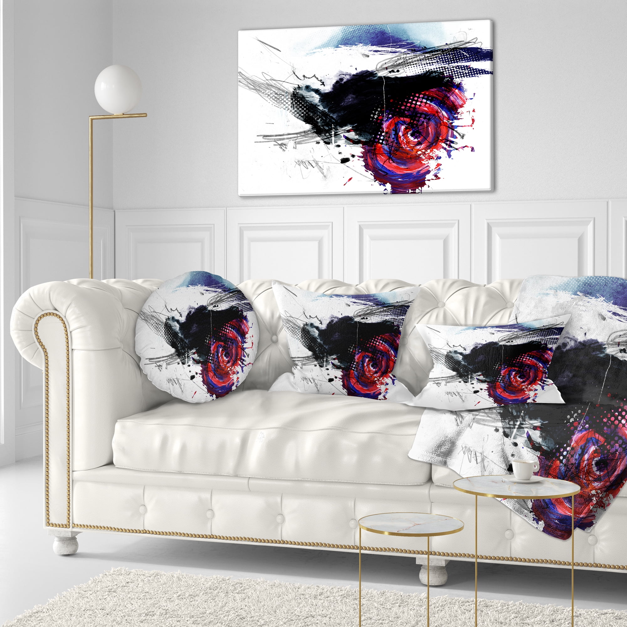 Designart Dark Blue Abstract Splashes - Abstract Throw Pillow - 12x20