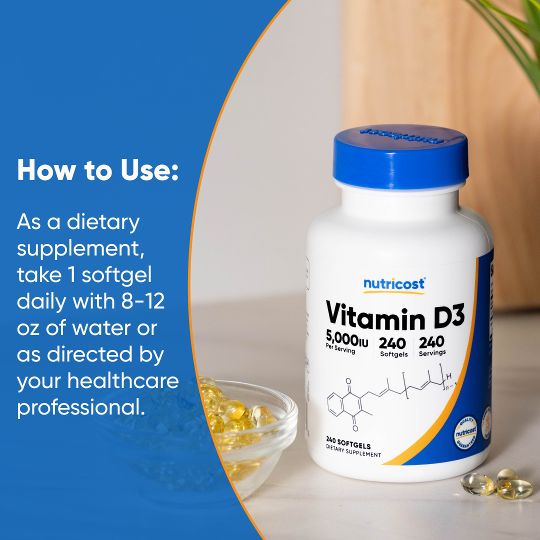 Nutricost Vitamina D3 5,000 UI, 240 Softgels - Suplemento No-GMO 7