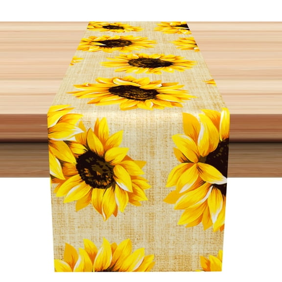 SUNOLIFE Rustic Sunflower Table Runner Yellow Floral Table Runner for Kitchen Dining Decoration 13 x 72 Inch