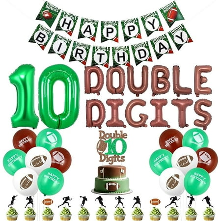 Digits Birthday Birthday Decorations Banner Football 10th Double Peace Out Single Digits Cupcake Cake Toppers for Touchdown Football Sports Party Supplies