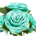 thumbnail image 2 of Enova Home Artificial 5 Large Heads Velvet Roses Flowers Arrangement in Clear Glass Vase with Faux Water (Aqua), 2 of 3