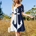 thumbnail image 3 of Nautical white and navy blue anchor Dress long sleeve dresses festival outfit women, 3 of 6