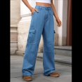 thumbnail image 4 of Pantalones Vaqueros Holgados para Mujer, Elásticos, Sueltos, de Cintura Alta y Pierna , Estilo Años 90, Y2K Azul Vaquero M, 4 of 10